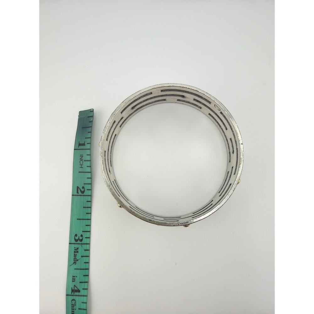 Brighton Vintage Floral Two Tone Hammered Wide Bangle Bracelet - Picture 4 of 4